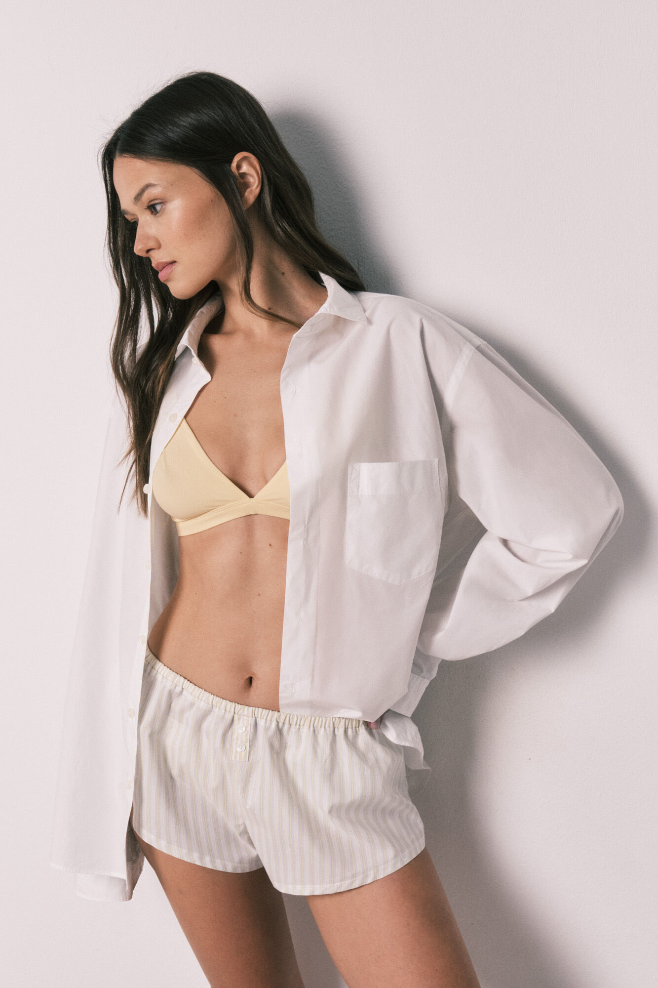 Women'secret Braga ancha algod&oacute;n estampado rayas amarilla