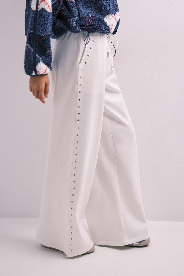 HI&BYE Ecru long trousers with studs beige