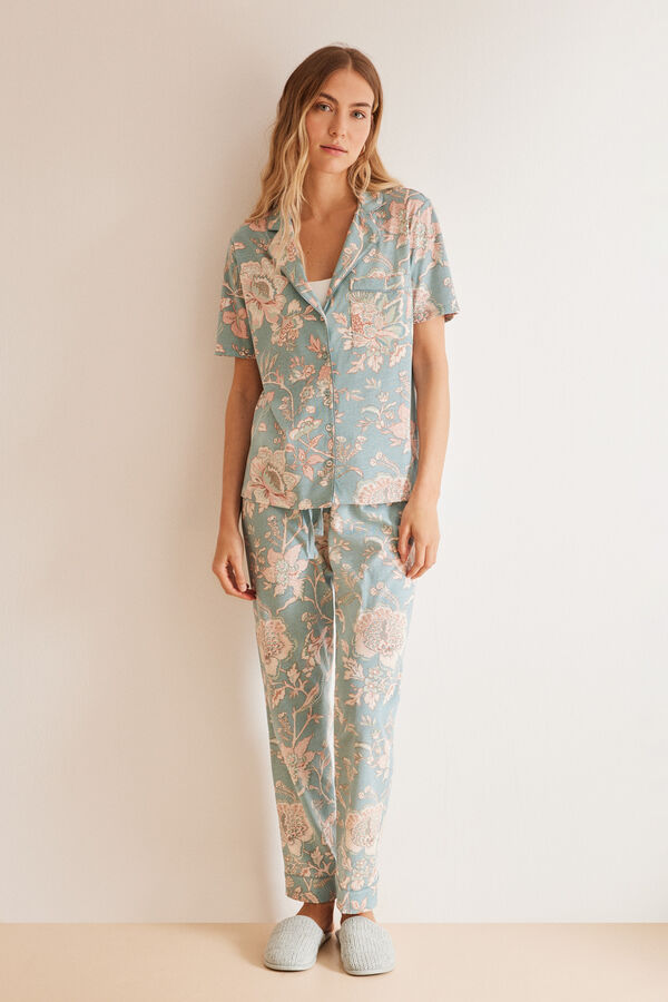 Womensecret Blue floral 100% cotton classic pyjamas blue