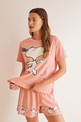 Womensecret Pyjama court 100 % coton rose Snoopy rose