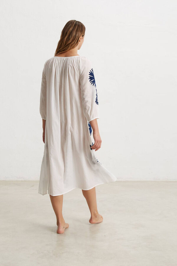 Womensecret Long embroidered cotton tunic Weiß