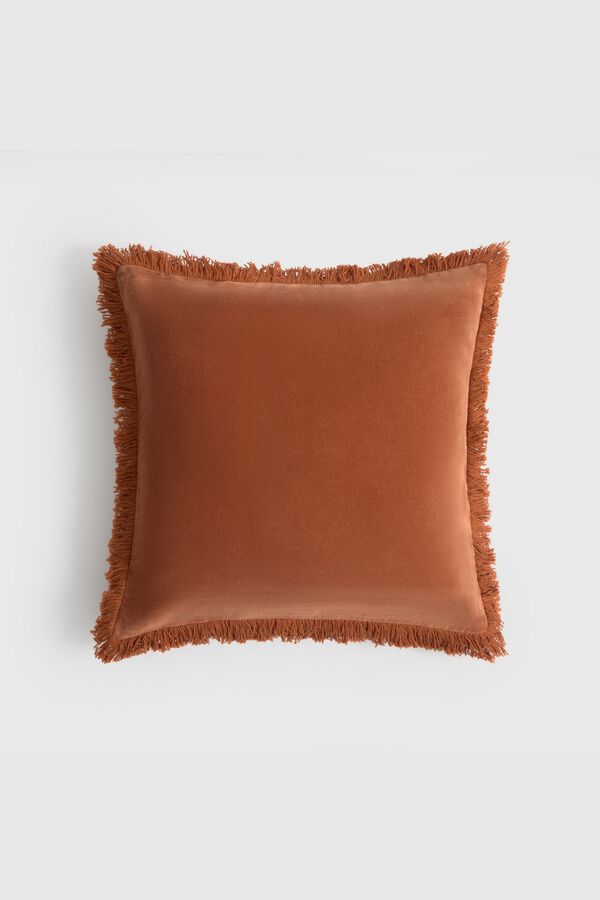 Textura Velvet cotton cushion case with fringes printed