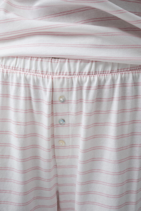 Women'secret Striped cotton short sleeve long pyjamas beige