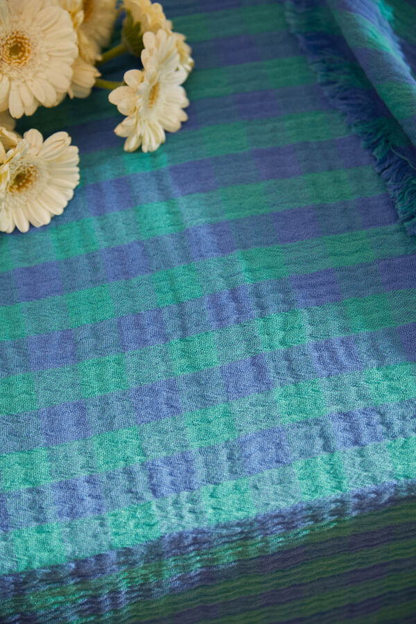 Calma House Nasau blue gingham cotton tablecloth blue