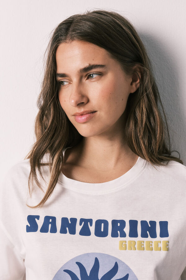 Women'secret Kurzer Baumwoll-Pyjama Santorini Naturwei&szlig;