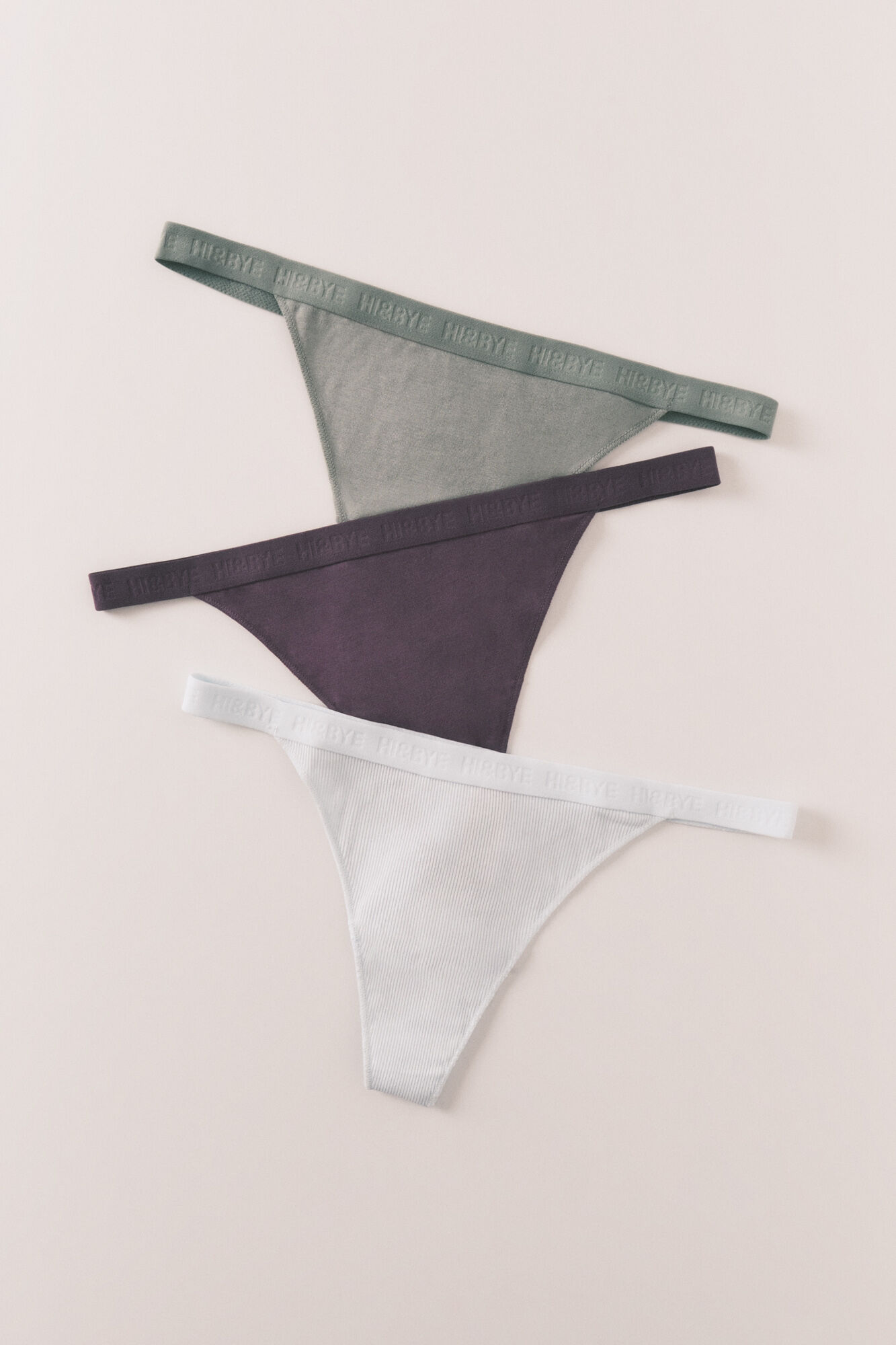 HI&BYE Purple, blue and green 3-pack thongs