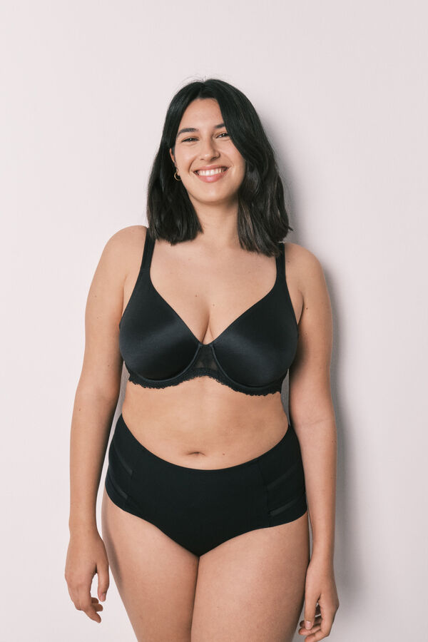 Women'secret Black microfibre and lace minimiser bra REAL black