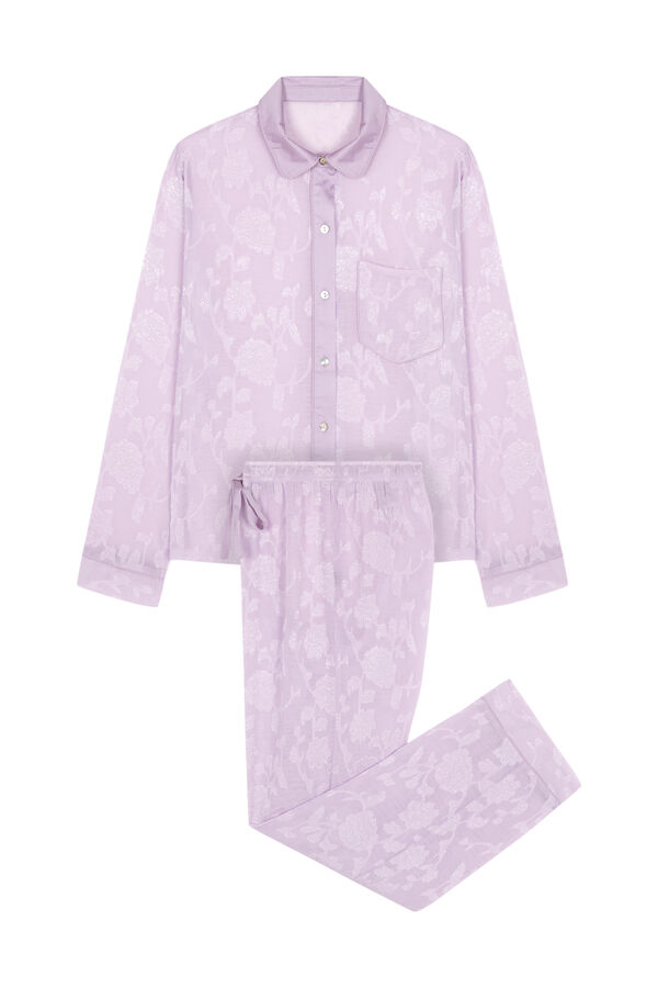 Womensecret Pijama camiseiro comprido cetim lilás rosa
