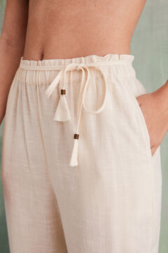 Womensecret Pantalón lino marfil 100% algodón orgánico beige