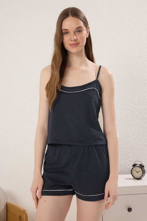 Trendyol Conjunto pijama corto tirantes rayas azul