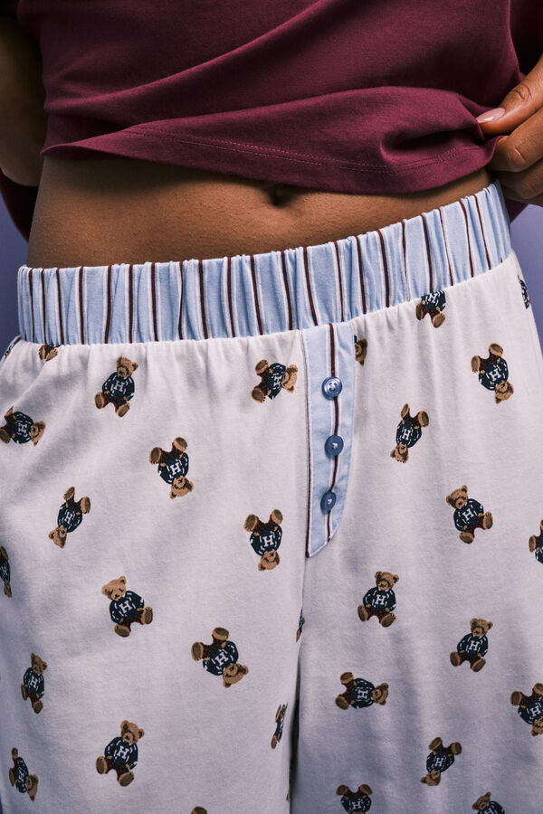 HI&BYE Pyjama long en coton ourson grenat imprim&eacute;