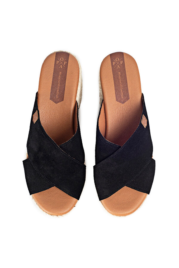 Womensecret Nilo split leather heeled wedge sandal black