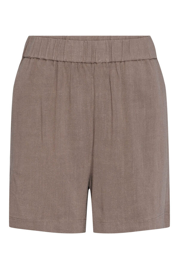 Womensecret Pantalón corto de lino con cintura elástica marrón