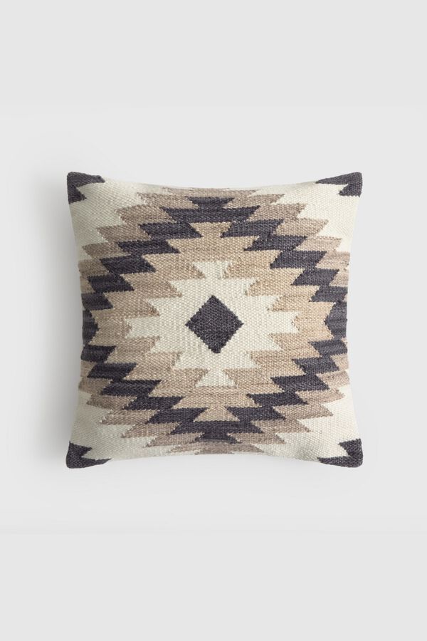 Textura Embroidered geometric design cushion case grey