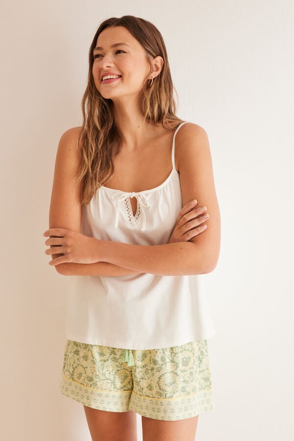 Womensecret Short floral print cotton pyjamas beige