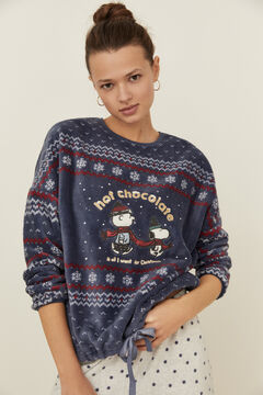 Womensecret Snoopy-mintás, karácsonyi polárpizsama kék