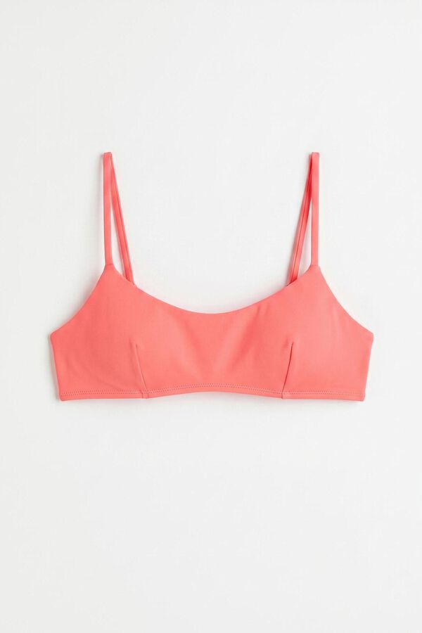 HI&BYE Coral plain straight neckline bikini top red