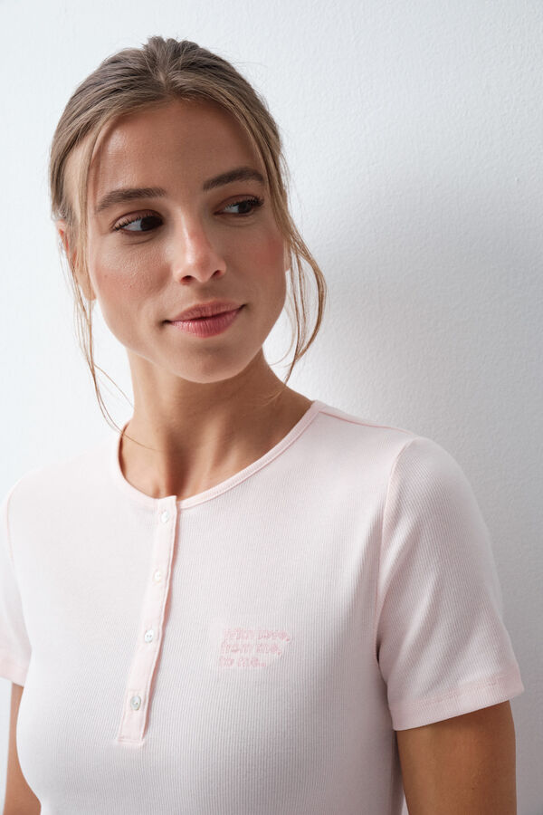 Women'secret Pyjama long &agrave; manches courtes en coton &agrave; fleurs rose clair rose