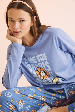 Womensecret Langer Pyjama 100 % Baumwolle Snoopy Blau Blau