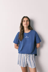 Women'secret Pyjama court en coton et viscose &agrave; rayures bleu bleu