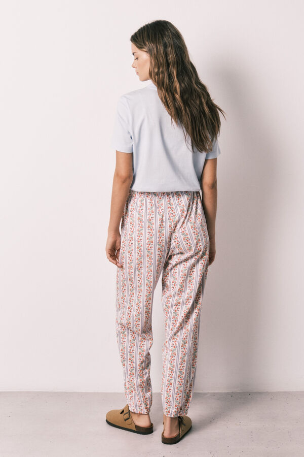 Women'secret Floral print 100% cotton carrot trousers pink