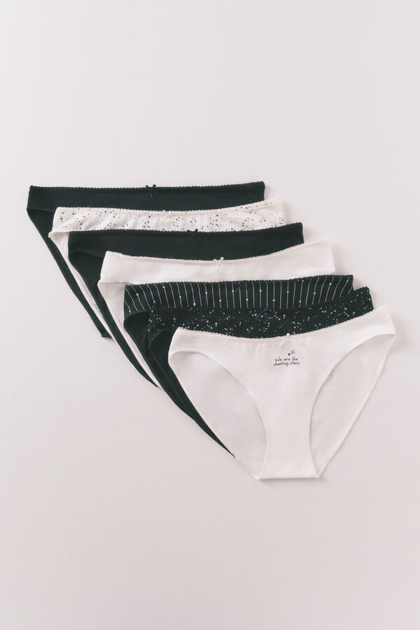 Women'secret Black & white cotton 7-pack classic print panties printed