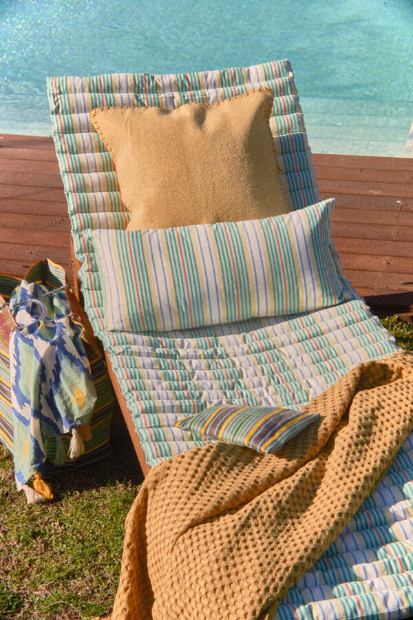 Calma House Turquoise striped recycled cotton hammock cushion Haiti 60x175x2 blue