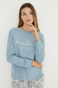 Womensecret T-shirt manga comprida 100% algodão azul azul