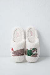 Women'secret Cat faux shearling slippers beige