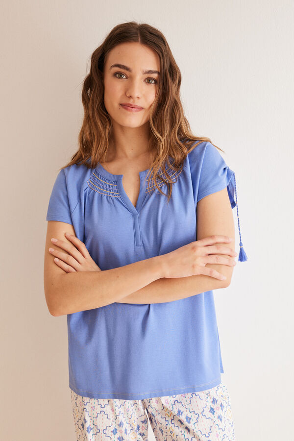 Womensecret Allover-Rhombus-Pyjama aus 100 % Baumwolle Blau