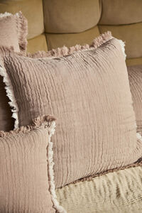 Calma House Capa de almofada quadrada de musselina de algod&atilde;o em tons de pedra