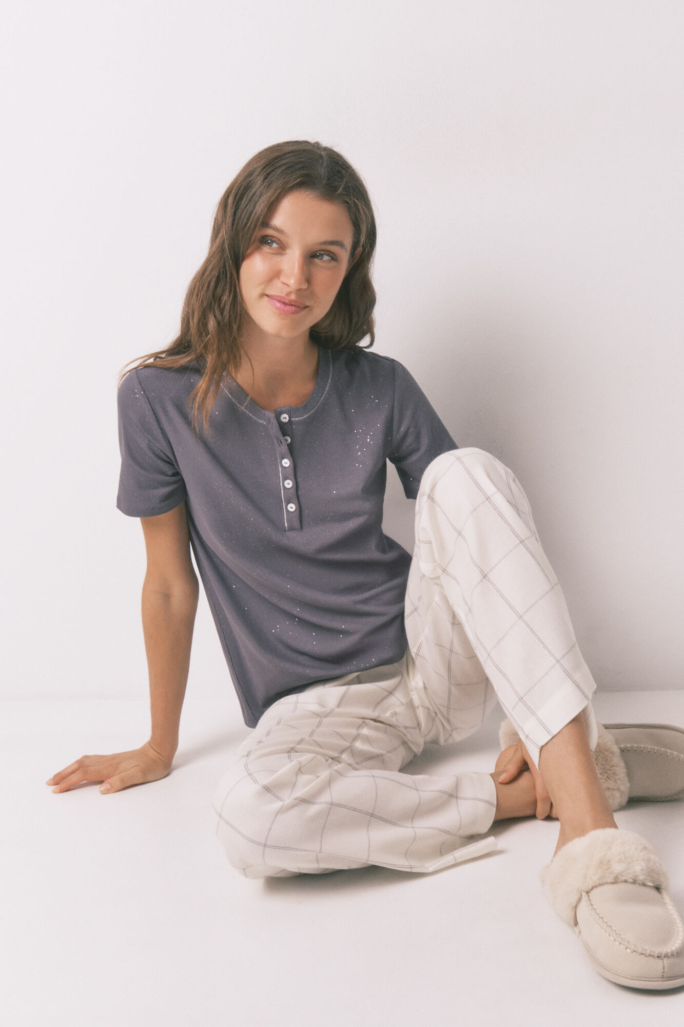 Women'secret Short sleeve glossy grey viscose T-shirt