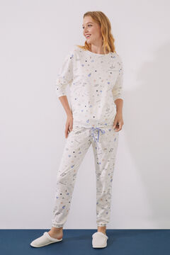 Womensecret 100% pamut, Women Voices mintás, bézs színű inges pizsama természetes