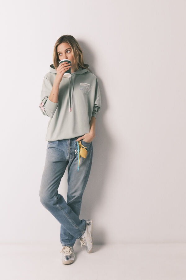 HI&BYE Green cotton fleece hooded sweatshirt green