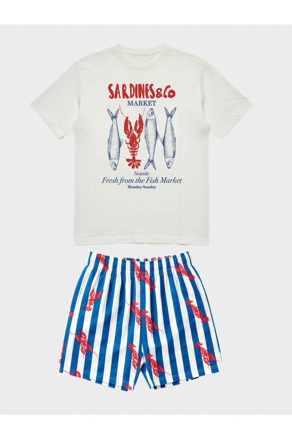 Gisela Men's pyjamas with marine print white