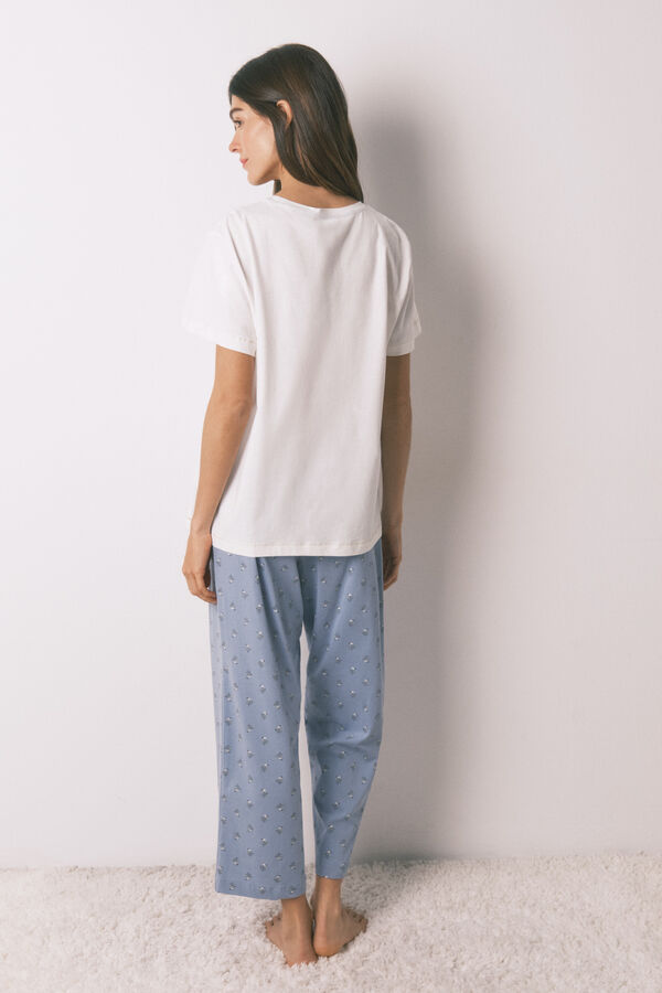 Women'secret Long pyjamas with short sleeve sleeves and flowers beige