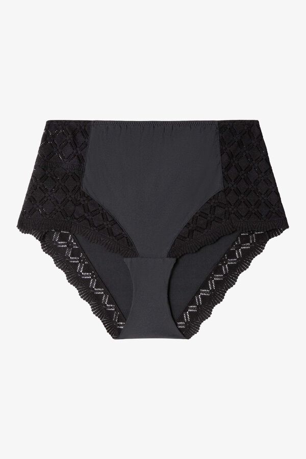 Gisela Geometric lace high-waisted panty black