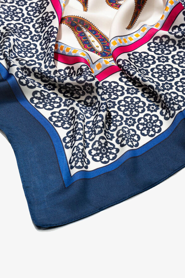 Vilanova Len&ccedil;o de cetim com estampa paisley azul