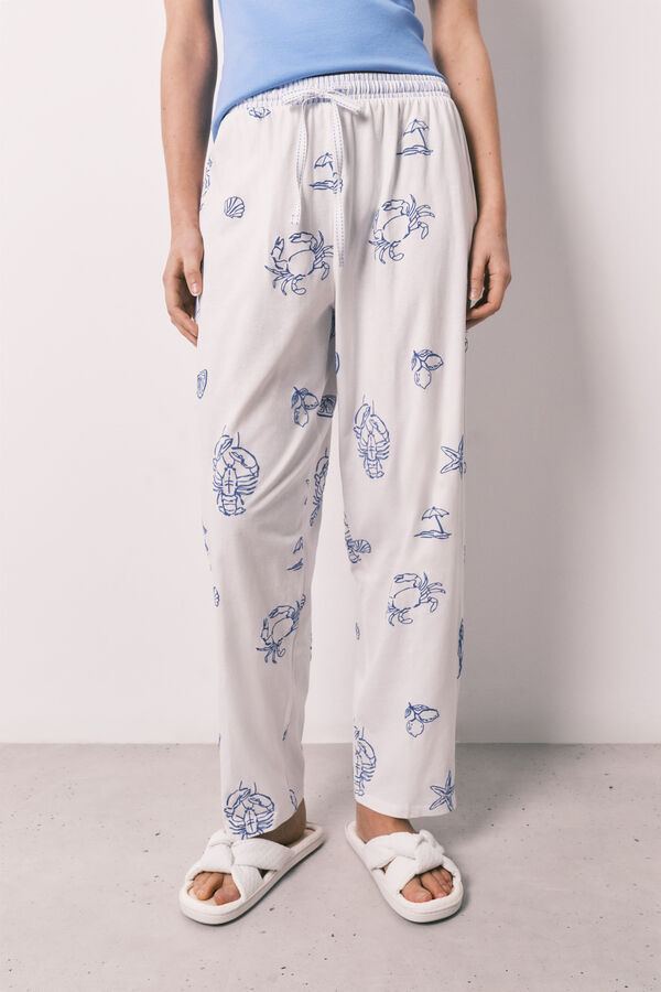 Women'secret Blue cotton long pyjamas with straps blue