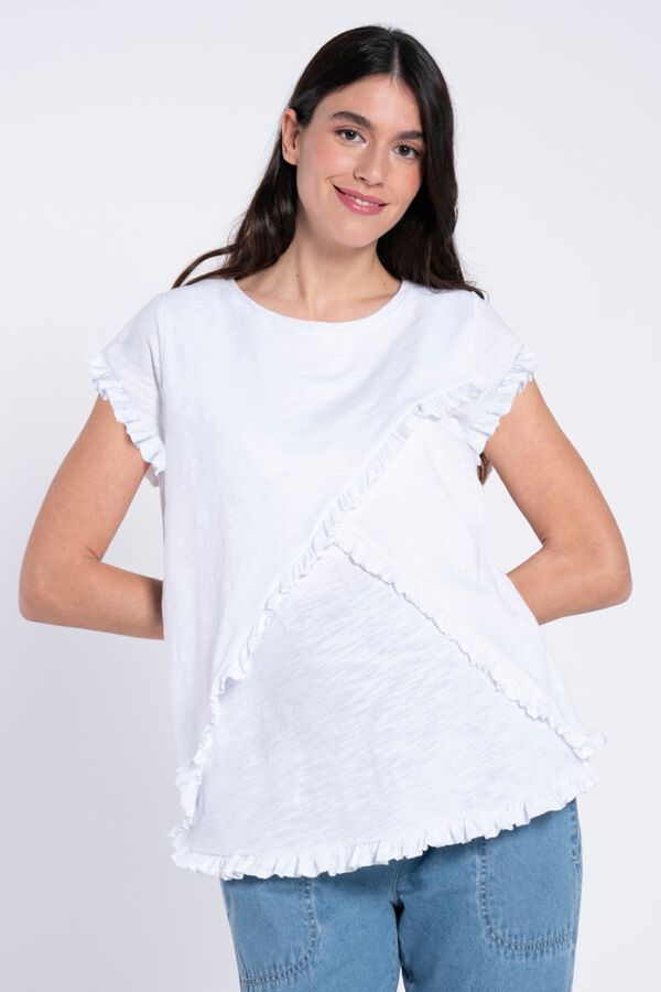 Ohma Camiseta lactancia cruzada con volantes blanco