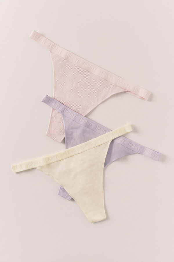 HI&BYE Yellow, pink and lilac 3-pack thongs white