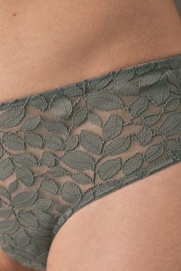 Women'secret Khaki lace wide Brazilian panty beige