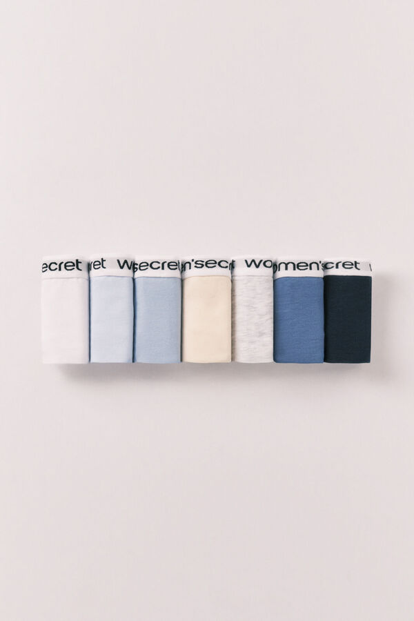 Women'secret Lot de 7 culottes classiques en coton unies avec logo blanc