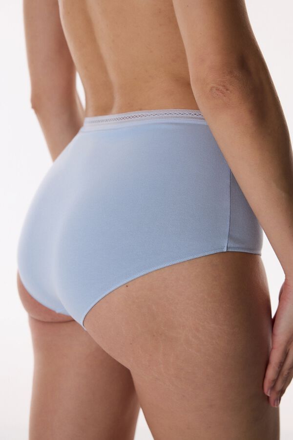 Penti Cueca alta com debruado de algod&atilde;o azul