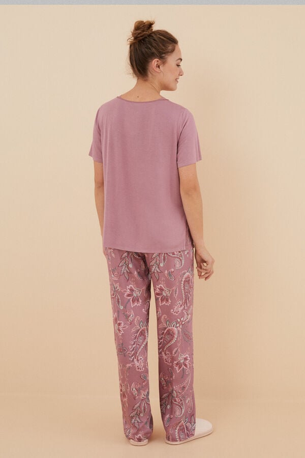 Womensecret Pink pyjamas with a short-sleeved top and floral bottoms in satin viscose pink