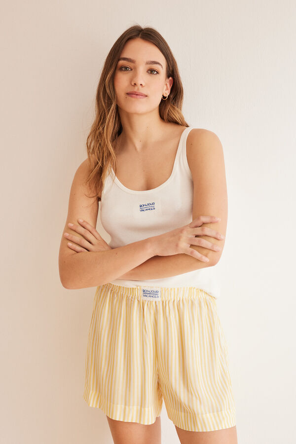 Womensecret Ivory striped short vest pyjamas Naturweiß