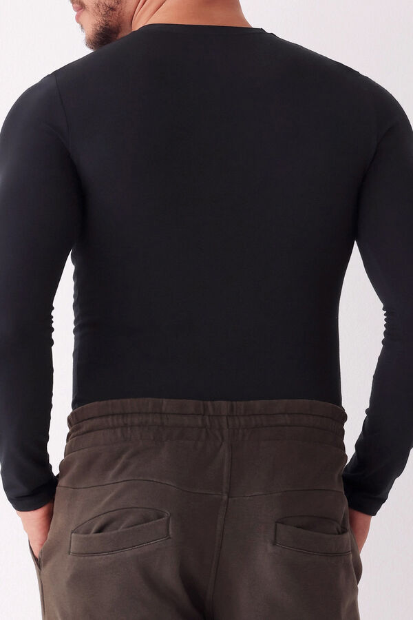 Womensecret Men's thermal round neck long-sleeved T-shirt fekete