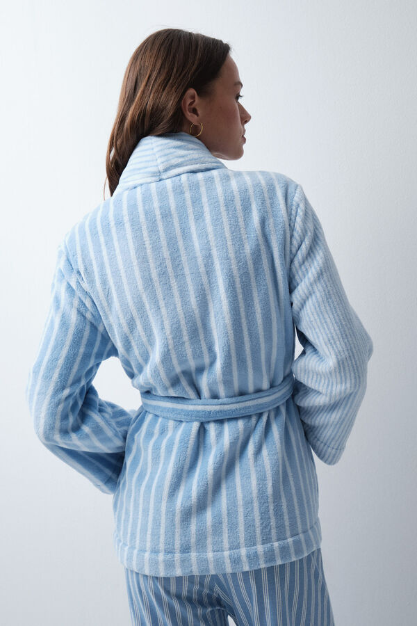 Women'secret Blue striped short robe blue