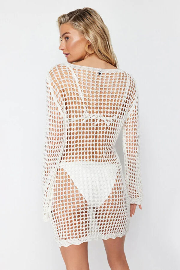 Trendyol Boat neck shift knit mini dress beige