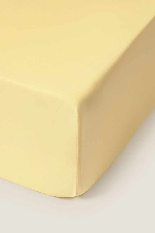 Textura S&aacute;bana bajera ajustable algod&oacute;n org&aacute;nico amarillo